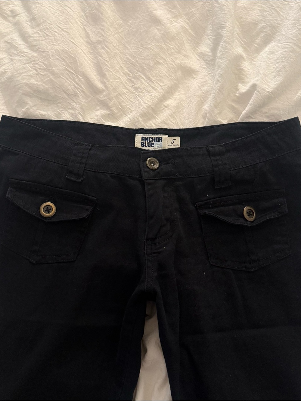 Vintage Y2K Anchor Blue Low-waisted Black Button-Front Cargo Pants